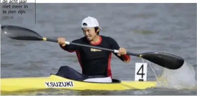  ?? FOTO AP ?? Yasuhiro Suzuki in zijn kajak. Daar zal hij de komende acht jaar niet meer in te zien zijn.