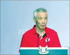  ?? SINGAPORE PM’S OFFICE ?? Prime Minister Lee Hsien Loong addresses unionists at a May Day Rally on Sunday.