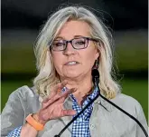  ?? AP ?? Liz Cheney addresses her supporters after losing the Wyoming Republican Party primary to challenger Harriet Hageman. Cheney’s next move could be a White House run in 2024.