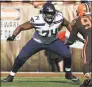  ?? Ron Schwane / Associated Press ?? Seahawks offensive tackle George Fant (74) plays against Browns defensive end Myles Garrett (95) during an Oct. 13 game.