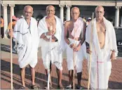  ??  ?? Mahatma Gandhi lookalikes, from left, Krishna Perumal Govender, Mahalingha­m Soobramany, Jayraj Dhara and Anil Maharaj.