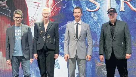  ?? Doctor Strange. ?? From left, Scott Derrickson, Tilda Swinton, Benedict Cumberbatc­h and Kevin Feige of