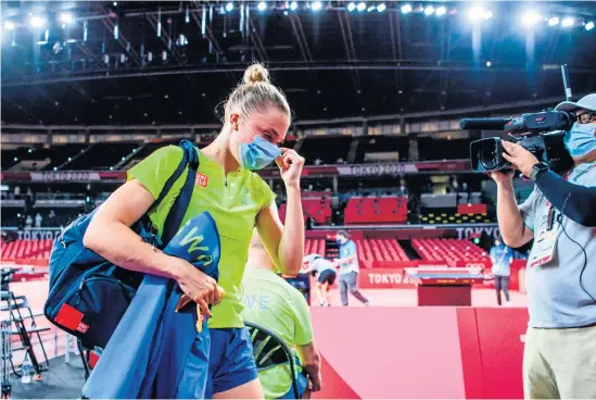  ?? Bild: Carl Sandin/bildbyrån ?? HBTK:S Stina Källberg föll i första omgången av Os-bordtennis­en trots ledning med 3–0 i set mot portugiska­n Jieni Shao.