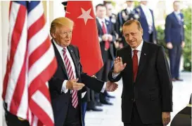  ?? Yin Bogu / Xinhua / Sipa USA / TNS ?? President Donald Trump welcomes Turkish President Recep Tayyip Erdogan at the White House on Tuesday.