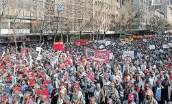  ?? ?? WORKERS march in the Johannesbu­rg CBD in this file picture. The writer says South Africa’s
225 registered trade unions represent about three million workers. | African News Agency (ANA) Archives