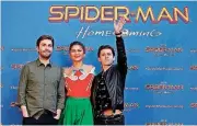  ?? [AP PHOTO] ?? Actors Tom Holland, right, Zendaya center, and Director Jon Watts pose for the media during a photocall Sunday to promote the film “Spider-Man: Home coming” in Barcelona, Spain.