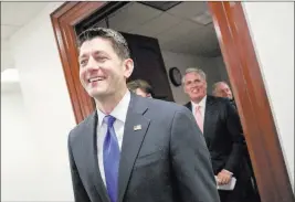  ?? J. SCOTT APPLEWHITE/ THE ASSOCIATED PRESS ?? House Speaker Paul Ryan of Wisconsin leaves a closed-door strategy session of Republican leaders Tuesday on Capitol Hill.