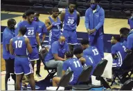  ?? David Butler II / USA Today ?? Former Central Connecticu­t State Blue Devils head coach Donyell Marshall talks to his team during a time out against UConn in November at Gampel Pavilion. CCSU is searching for a new coach after Marshall’s contract was not renewed.