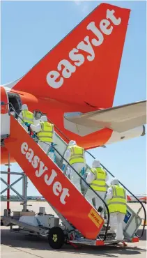  ??  ?? FROM TOP: Easyjet’s new cleaning regime; Delta’s electrosta­tic sprayer; and Qatar Airways’ UV system