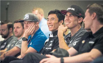  ?? CHRISTOPHE­R KATSAROV/THE CANADIAN PRESS ?? James Hinchcliff­e, far left, and Robert Wickens, second from right, aren’t the only Canadian contenders on Indy weekend at the Ex.