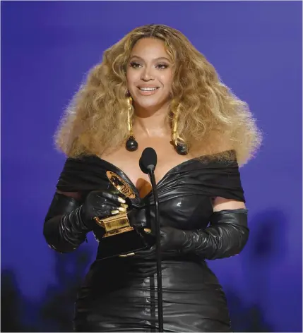  ?? ?? Beyoncé leads all nominees for the 65th Annual Grammy Awards