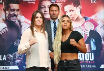  ??  ?? Bray boxer Katie Taylor with Christina Linardatou who she will face this Saturday in Manchester.