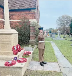  ??  ?? The Last Post was played by Guardsman Thomas from 1st Battalion Welsh Guards in Eton Wick on Sunday.