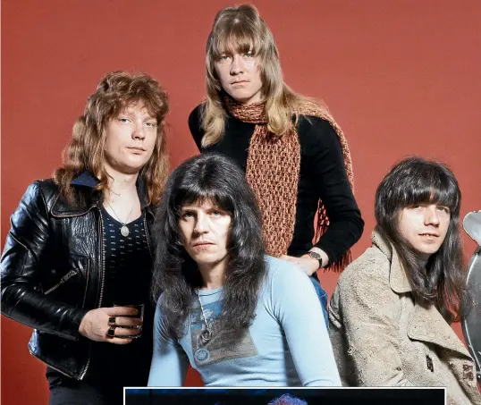  ??  ?? Steve Priest, left, with his Sweet in 1976 and, right, performing with the band in 2009.