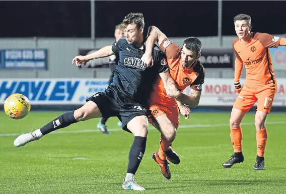  ??  ?? The Dundee United defence struggled without Mark Durnan in a 6-1 defeat at Falkirk on Saturday.