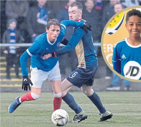  ?? ?? Rangers’ Alex Lowry – seen in Lowland League action against East Kilbride – was thought to be heading south, along with Aberdeen starlet, Lancelot Pollard (inset). But the Light Blues’ kid has just penned a new contract