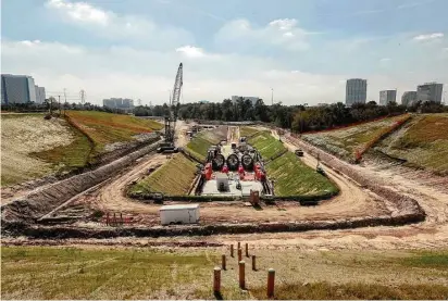  ?? Jon Shapley / Houston Chronicle ?? The Army Corps is building new outlet works at Addicks Dam. The structure’s broader problems are yet to be addressed.