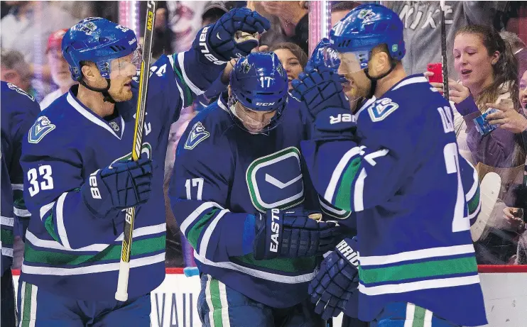  ?? — GETTY IMAGES FILES ?? Radim Vrbata worked well with Henrik, left, and Daniel Sedin on the power play, but since then, the Canucks’ man-advantage unit success has stagnated.