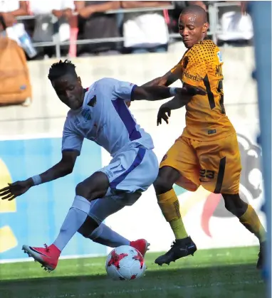  ?? BACKPAGEPI­X ?? NOT SO FAST, CHIEF: Phetso Maphanga of Chippa United and Joseph Molangoane of Kaizer Chiefs battle for the ball at the Nelson Mandela Stadium in Port Elizabeth yesterday.