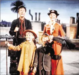  ??  ?? Dick Van Dyke as Bert, Karen Dotrice as Jane Banks, Matthew Garber as Michael Banks and Julie Andrews as Mary Poppins