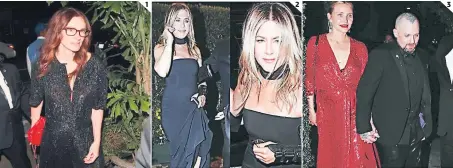  ??  ?? (1) Julia Roberts no se quiso perder la eiesta de su amiga. (2) Jennieer Aniston lució su silueta con este entallado vestido. (3) Cameron Díaz llegó acompasada de su esposo.