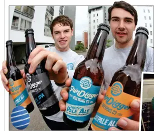  ?? ?? POPULAR: George Grant, left, and Paul Delamere sell their beers to 130 bars and more than 60 stockists. Inset, the duo preparing their first brew