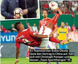  ??  ?? Ex- Teamstürme­r Rubin Okotie löste den Vertrag in China auf, hält sich mit Christoph Pomper und dessen „ Team Sportthera­pie“fit.