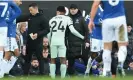  ?? Michael Regan/Getty Images ?? Chelsea’s Reece James is embraced by Mauricio Pochettino after being substitute­d due to an injury against Everton. Photograph: