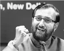  ??  ?? HRD minister Prakash Javadekar. The ministry released the draft version of the HEC Act on June 28 and will accept suggestion­s on the same till July 20