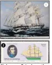  ??  ?? Ci-dessus : 6 La Argentina, navire pris aux Espagnols, dont il devient commandant corsaire.
5 Un timbre lui a rendu hommage en Argentine.