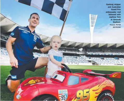  ?? Picture: PETER RISTEVSKI ?? Geelong skipper and Australian Grand Prix ambassador Joel Selwood with nephew Tom at Simonds Stadium.