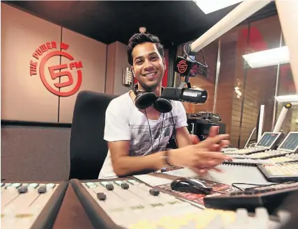  ?? Picture: SIMON MATHEBULA ?? CHUFFED: Vic Naidoo says he prefers radio to TV and that he loves his new gig at 5fm, even though he has to wake up at the crack of dawn