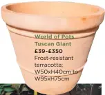  ??  ?? World of Pots Tuscan Giant £39-£350 Frost-resistant terracotta; W50xH40cm to W95xH75cm