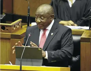  ?? Picture: Esa Alexander ?? Cyril Ramaphosa gives his state of the nation address. In the subsequent debate, he took his compatriot­s to task for being caught up in political intrigues — a charge that could be levelled at him.