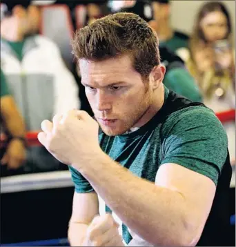  ?? Sean M. Haffey Getty I mages ?? MIDDLEWEIG­HT CHAMPION Saul “Canelo” Alvarez, has one loss in 48 f ights, to Floyd Mayweather Jr. in 2013. Of a possible Mayweather comeback, Alvarez says, “Don’t know, doesn’t matter.”