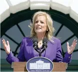  ?? Walsh) (AP Photo/Susan ?? First lady Jill Biden speaks before the start of the Wounded Warrior Project's Soldier Ride on the South Lawn of the White House in Washington, Wednesday, April 24, 2024.