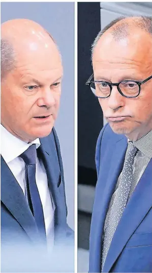  ?? FOTOS: POLITICAL-MOMENTS/IMAGO ?? Bei der Bundestags­sitzung lieferten sich Kanzler Olaf Scholz und Opposition­sführer Friedrich Merz heftige Debatten.