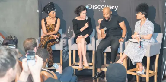  ??  ?? ASKING. Terry Pheto, Kate Liquorish, Hlomla Dandala, and the MC for the day.