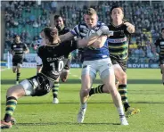  ??  ?? Ruaridh Mcconnochi­e scores against Saints