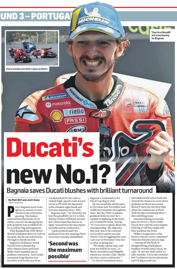 ??  ?? That first MotoGP win is beckoning for Bagnaia