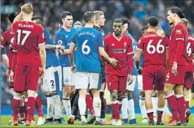  ?? FOTO: GYI ?? Un derbi trabado Everton y Liverpool se repartiero­n los puntos tras un discreto partido