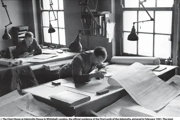  ?? Bert Hardy/Picture Post/Hulton Archive/Getty ?? The Chart Room at Admiralty House in Whitehall, London, the official residence of the First Lords of the Admiralty, pictured in February 1941. The most up-to-date and complete collection of sea charts are kept here for naval and government­al use