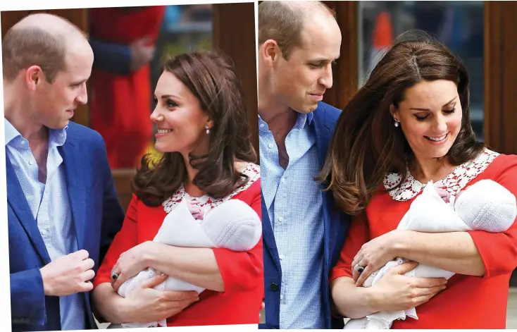  ??  ?? First royal outing: Cradled in his mother’s arms, the snoozing newborn prince is introduced to world’s waiting media in London as his beaming father looks on