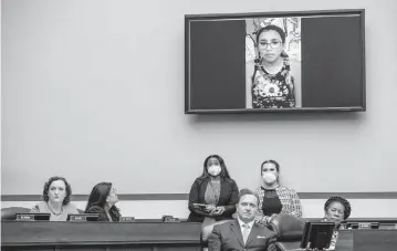  ?? JASON ANDREW The New York Times via AP ?? Miah Cerrillo, a fourth-grade student at Robb Elementary School in Uvalde, Texas, and survivor of the mass shooting appears on a screen during a House Committee on Oversight and Reform hearing on gun violence on Wednesday.