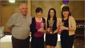  ??  ?? Female player of the year nominees (from left): Jimmy Butler (Chairman), Margaret O’Regan, Martina Cogley (winner), Chantal Rowe.