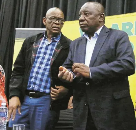  ?? PINYANA / MICHAEL ?? Suspended ANC secretary-general Ace Magashule and the party’s president Cyril Ramaphosa.