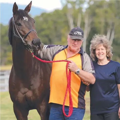  ??  ?? STRONG TEAM: Woree-based trainer Fred Wieland and his wife Lyn with Hot Saga. Picture: ANNA ROGERS