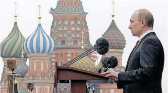  ?? RIA-NOVOSTI KREMLIN POOL via AFP ?? RUSSIA’S President Vladimir Putin speaks at a Victory Day parade on the Red Square in Moscow, on May 9, 2012. He had been newly-inaugurate­d for a second term as president at the time. |