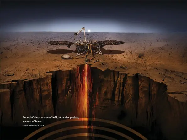  ?? CREDIT: NASA/JPL- CALTECH ?? An artist’s impression of Insight lander probing surface of Mars.