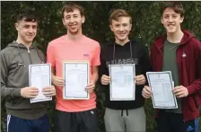  ?? Photo by Sinead Kelleher ?? Jack Doody, John O’Shea, JP Reen and Harry Doody from Killarney Community College celebratin­g their results.